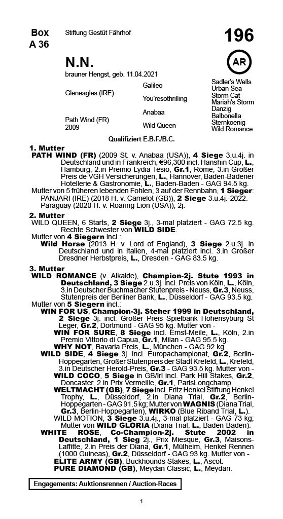 Pedigree pour Palladium (GER), 2021